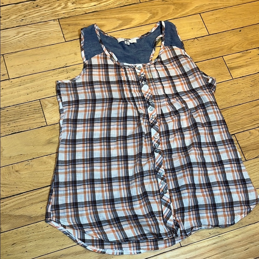 Ya Los Angeles Blue and Orange Plaid Button Down Shirt